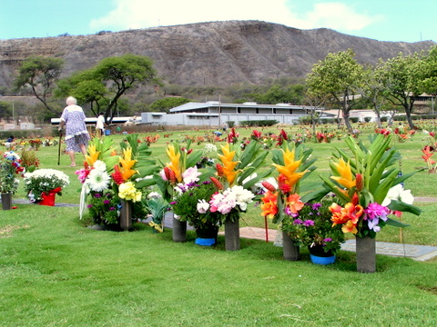 memorial day flowers at grave